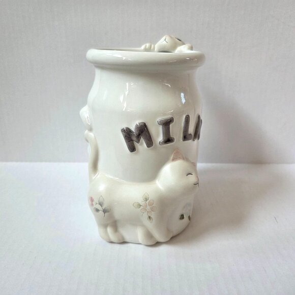 Pfaltzgraff Tea Rose Collection Cat Milk Bottle Utensil Crock w/Utensils NEW - Picture 3 of 9